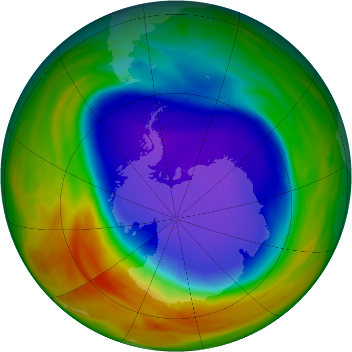 Antarctic ozone map for 03 October 2007